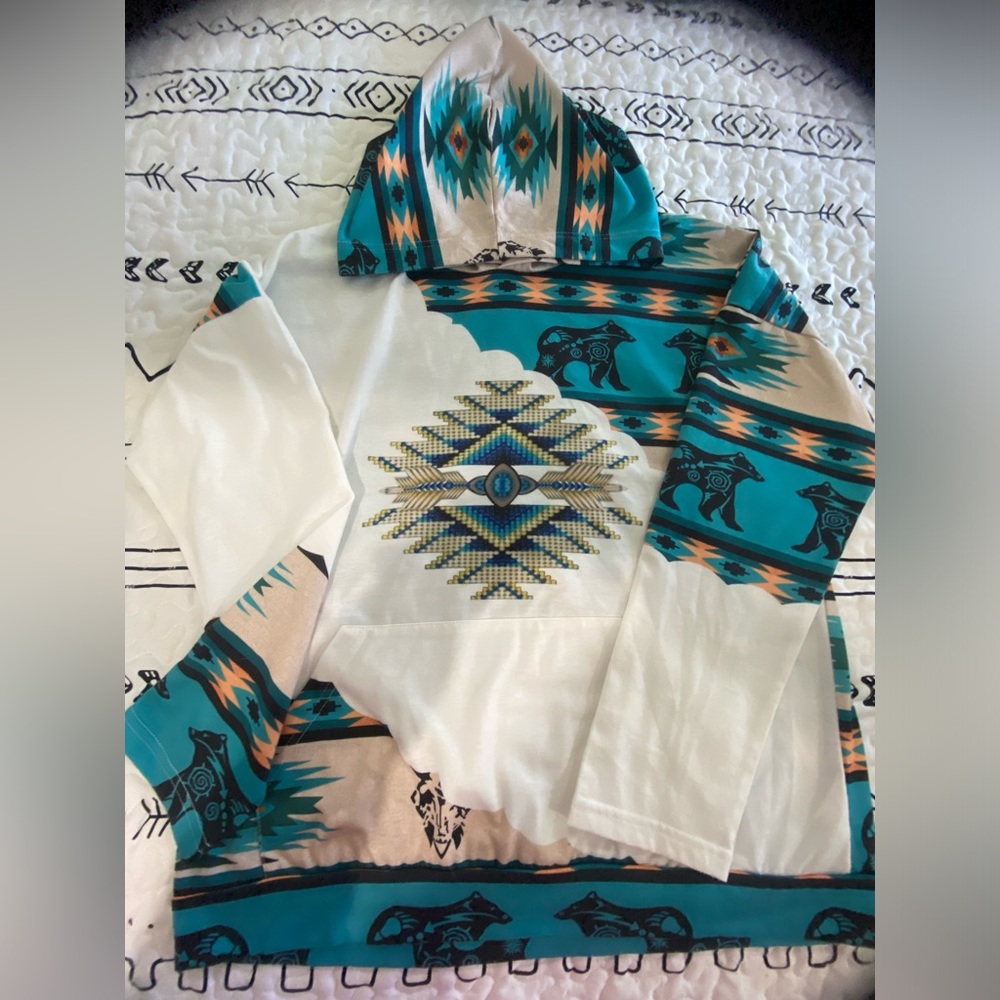 Tribe Themed light weight hooded shirt with front pocket